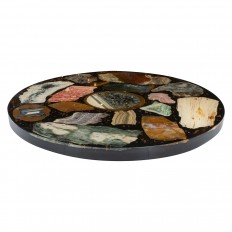 Round resin and encased stone swiveling tray